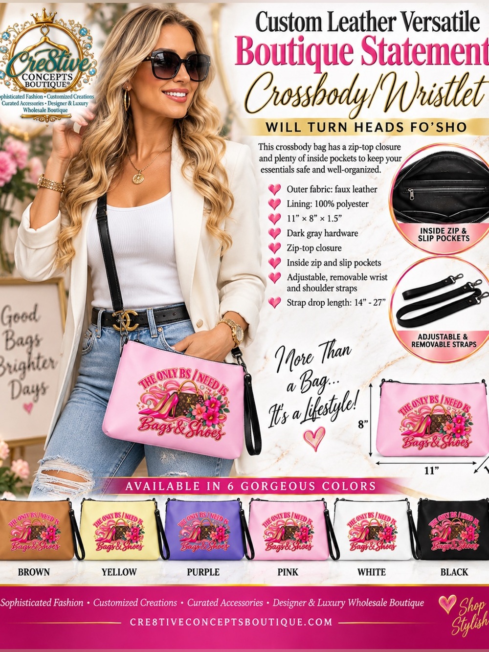 Cre8tive Concepts Boutique® Custom Graphic Leather Crossbody & Wristlet Bag
